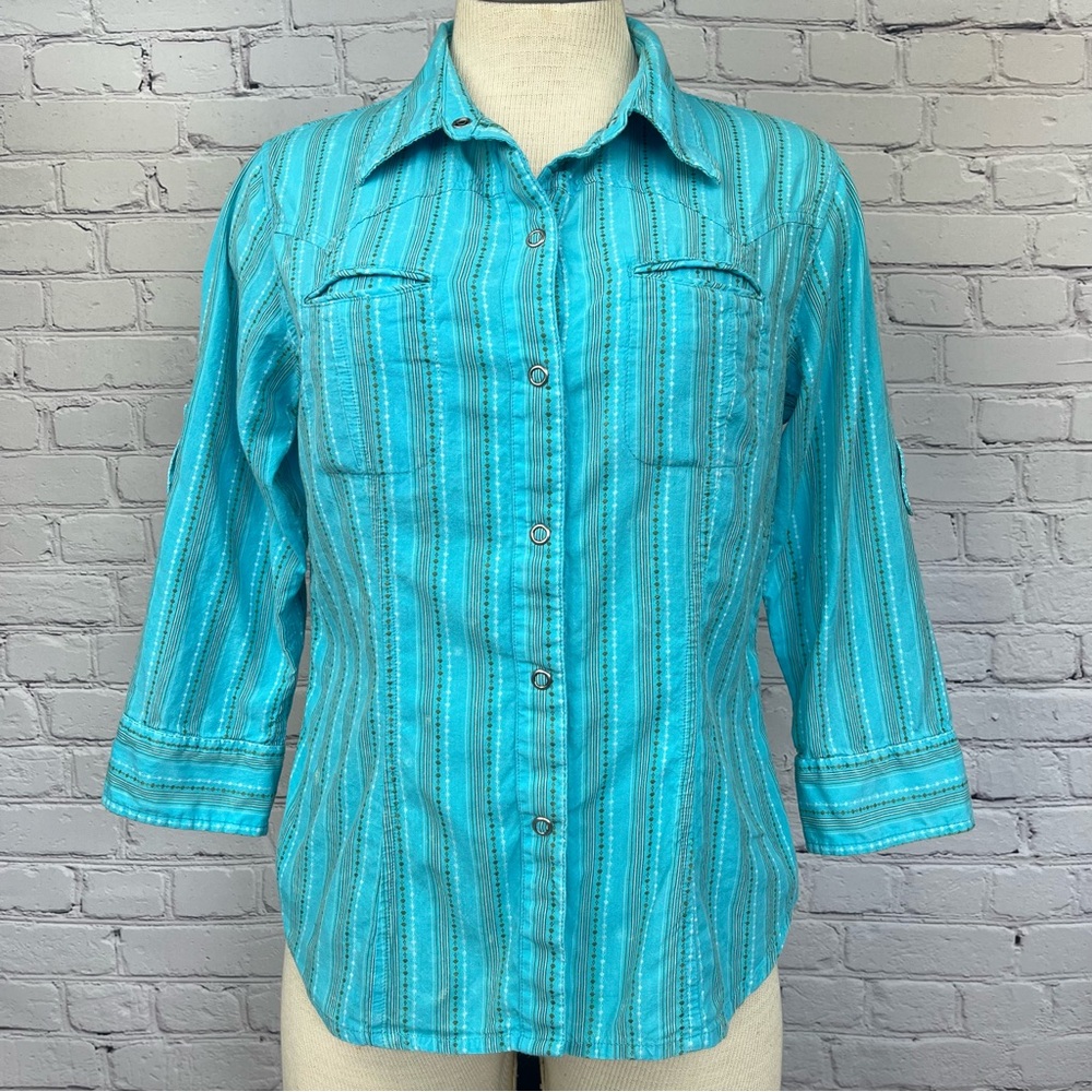 The North Face A5 Series Snap Front 3/4 Sleeve Western Shirt Turquoise Sz L